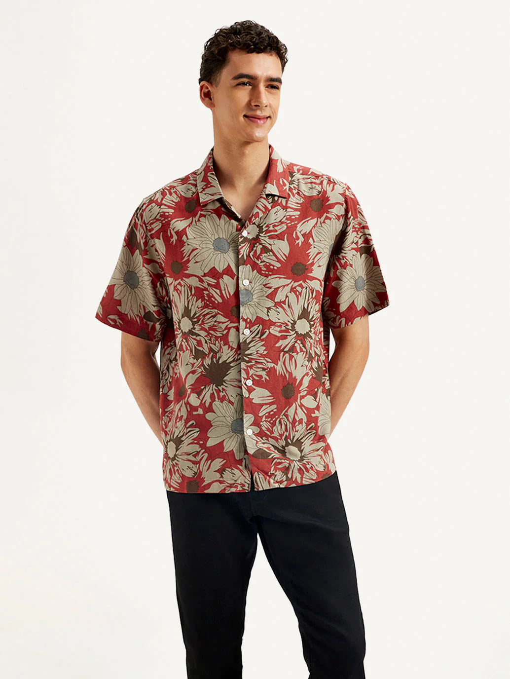 Modern Men’s Resort Collar Floral Linen Shirt Lightweight Relaxed Fit Shirt with Trendy Floral Print for Daily Wear