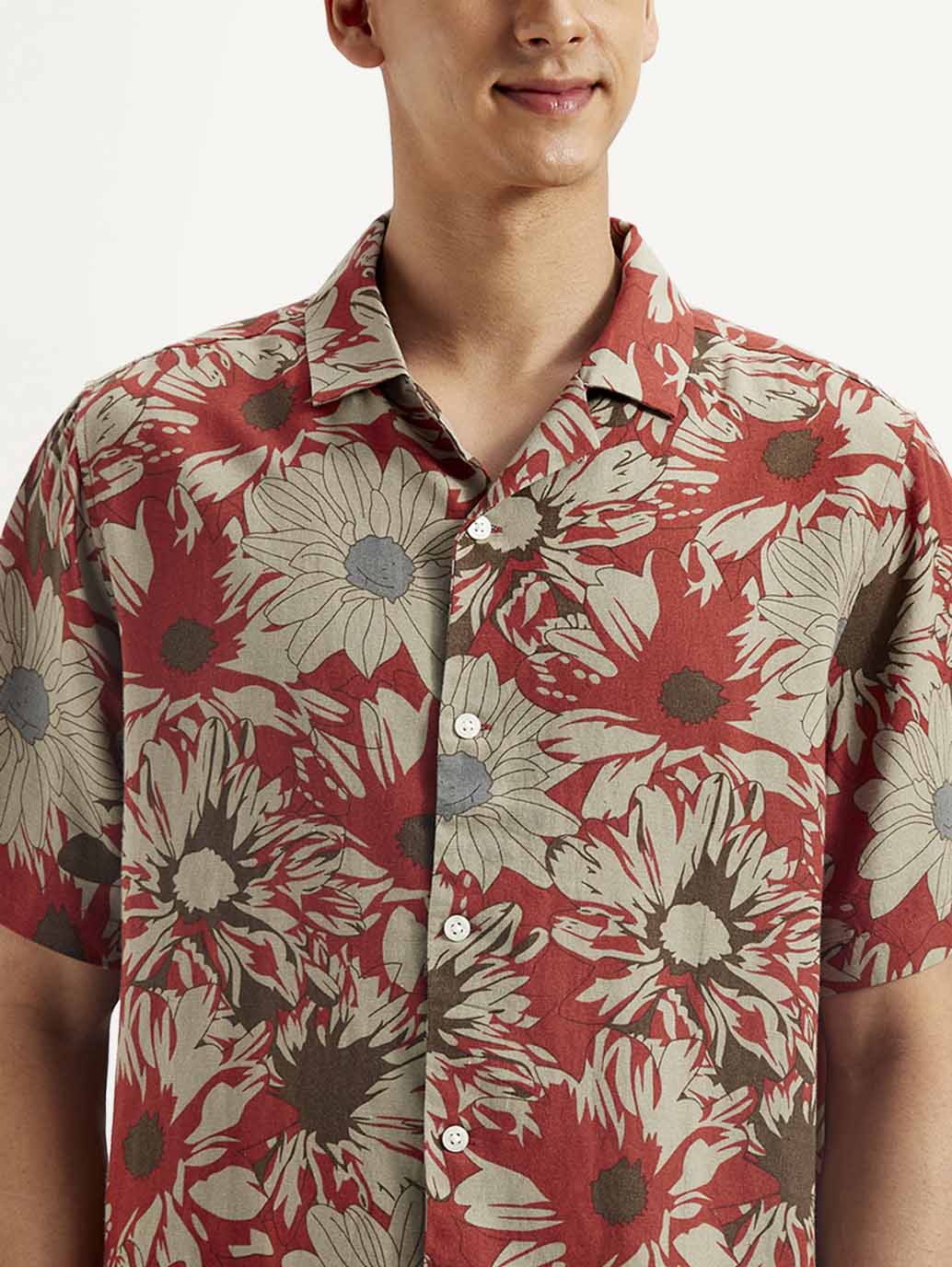 Modern Men’s Resort Collar Floral Linen Shirt Lightweight Relaxed Fit Shirt with Trendy Floral Print for Daily Wear