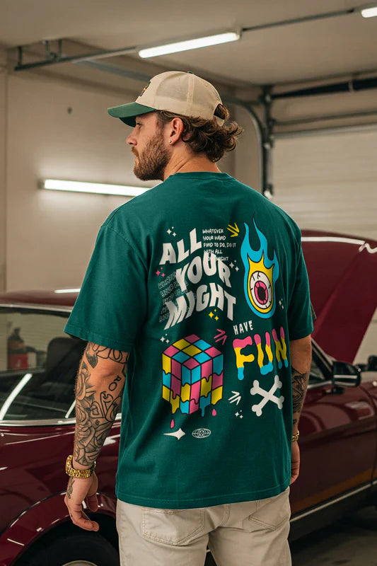 Soft Cotton Green T-Shirt Oversized Men’s Graphic Print