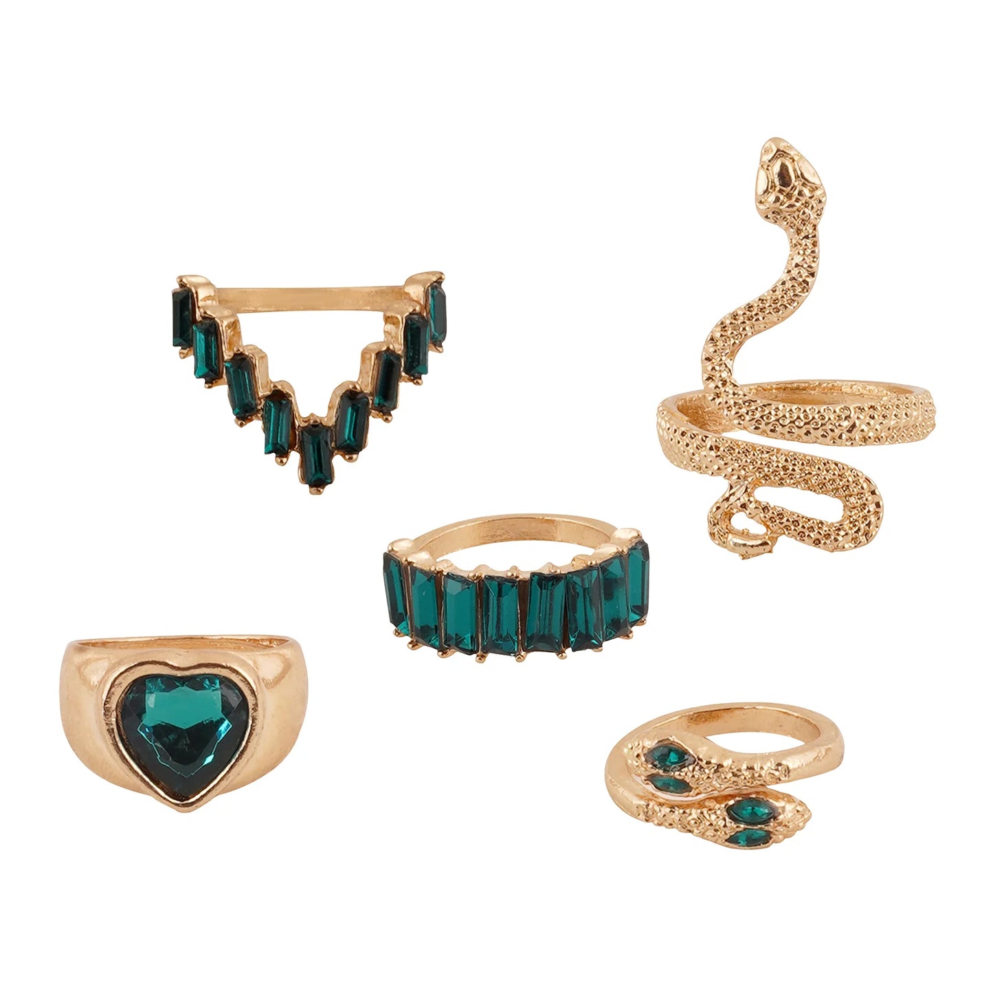 Unique Emerald and Gold Snake Ring Set for Layered Styling