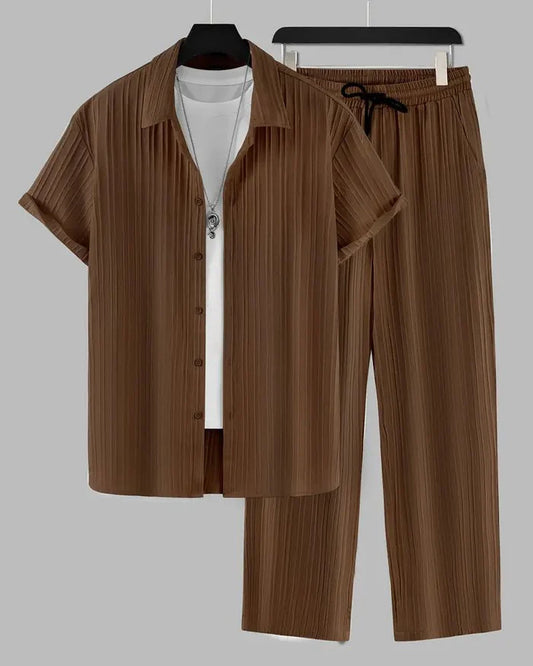 Men’s Brown Casual Top & Bottom Set Loose Fit