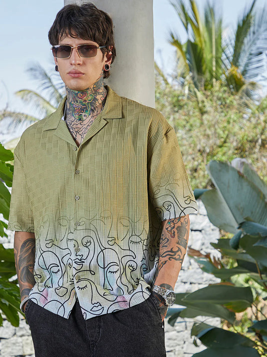 Premium Faces Ombre Oversized Shirt Comfortable Relaxed Fit Shirt with Color Fade Design for Everyday Style and Comfort