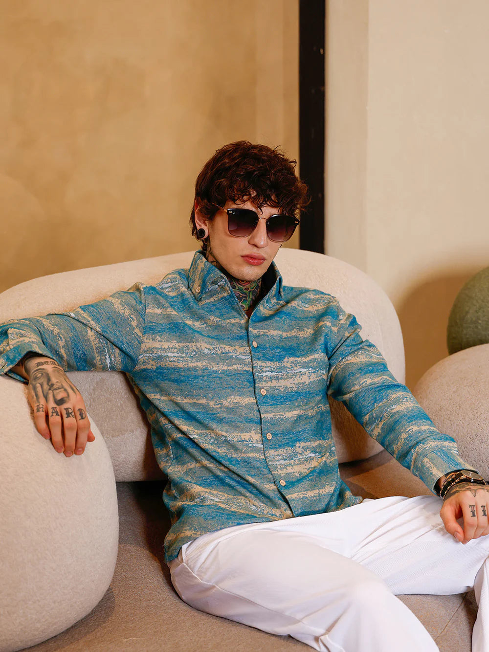 Slim Fit Gradient Strokes Pattern Jacquard Shirt for Office and Evening Look