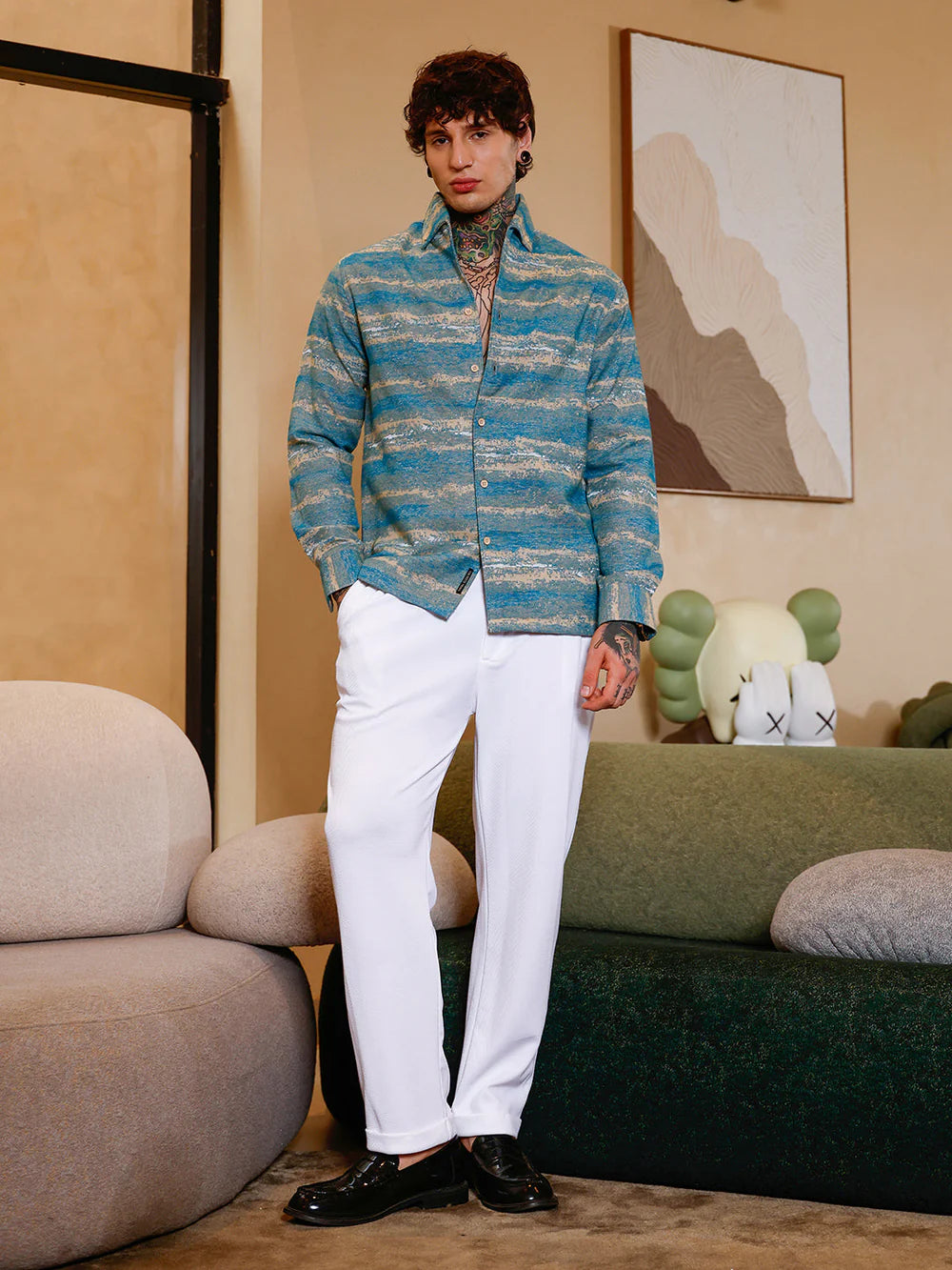 Slim Fit Gradient Strokes Pattern Jacquard Shirt for Office and Evening Look