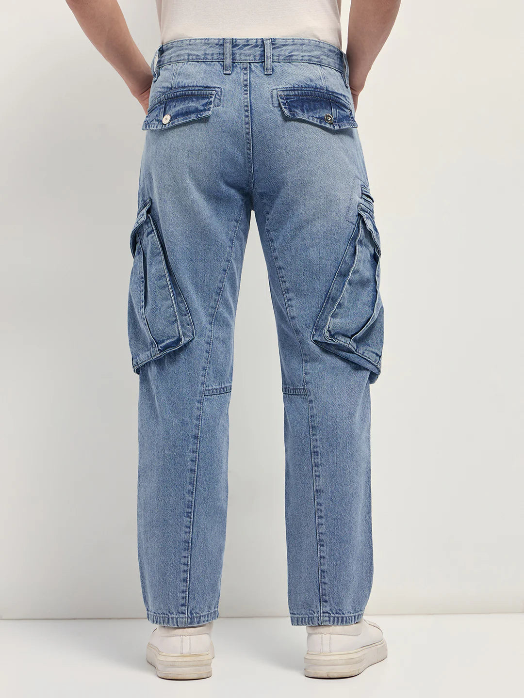 Comfortable Men’s Light Blue Straight Fit Cargo Jeans Everyday Wear