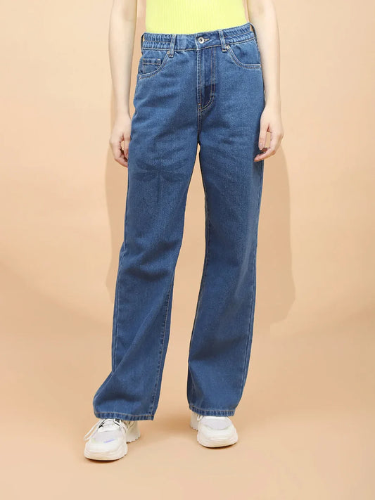 Women’s Classic Blue Cotton Blend Relaxed Jeans Comfortable and Ideal for Daily Wear