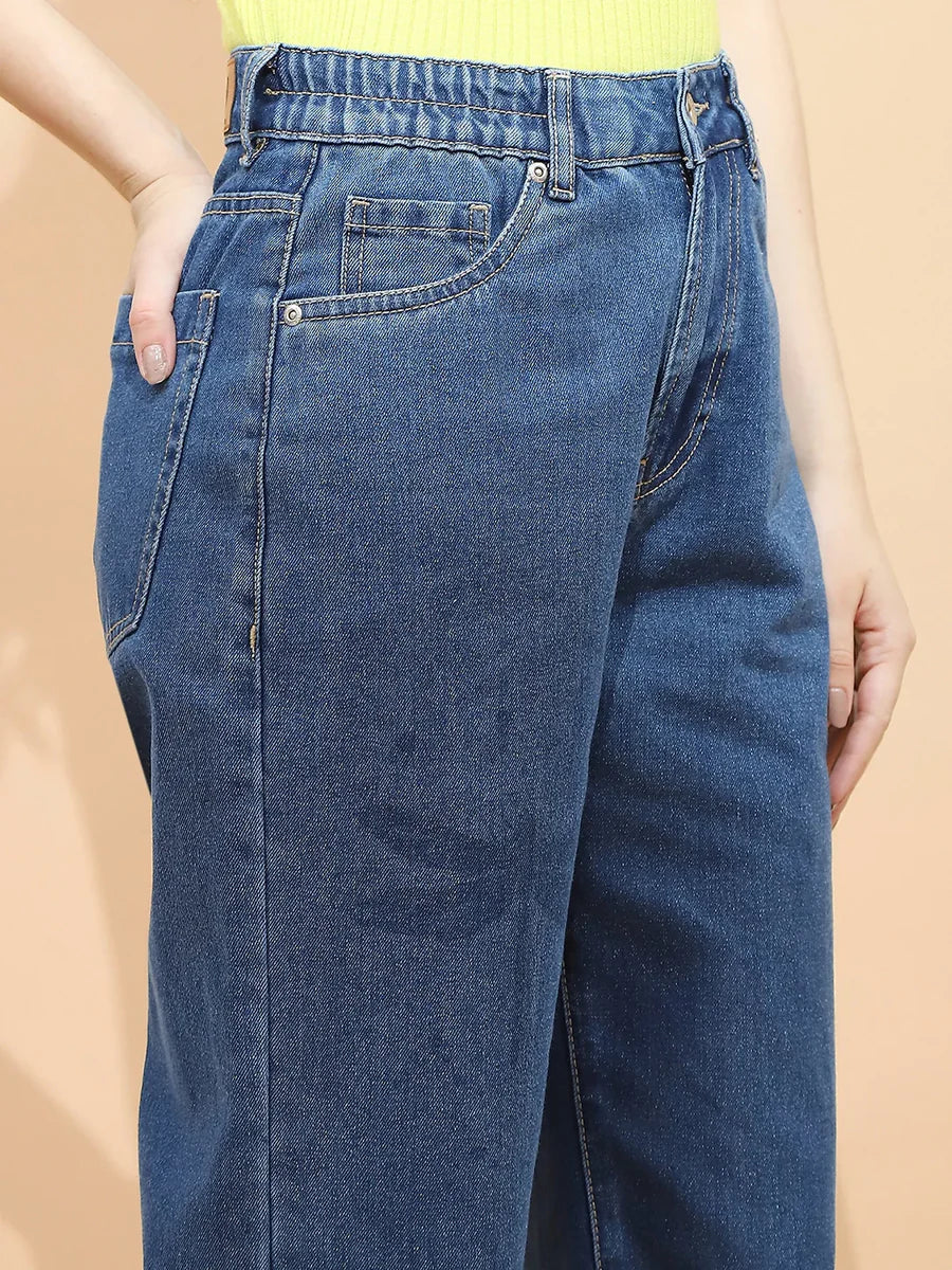 Women’s Classic Blue Cotton Blend Relaxed Jeans Comfortable and Ideal for Daily Wear