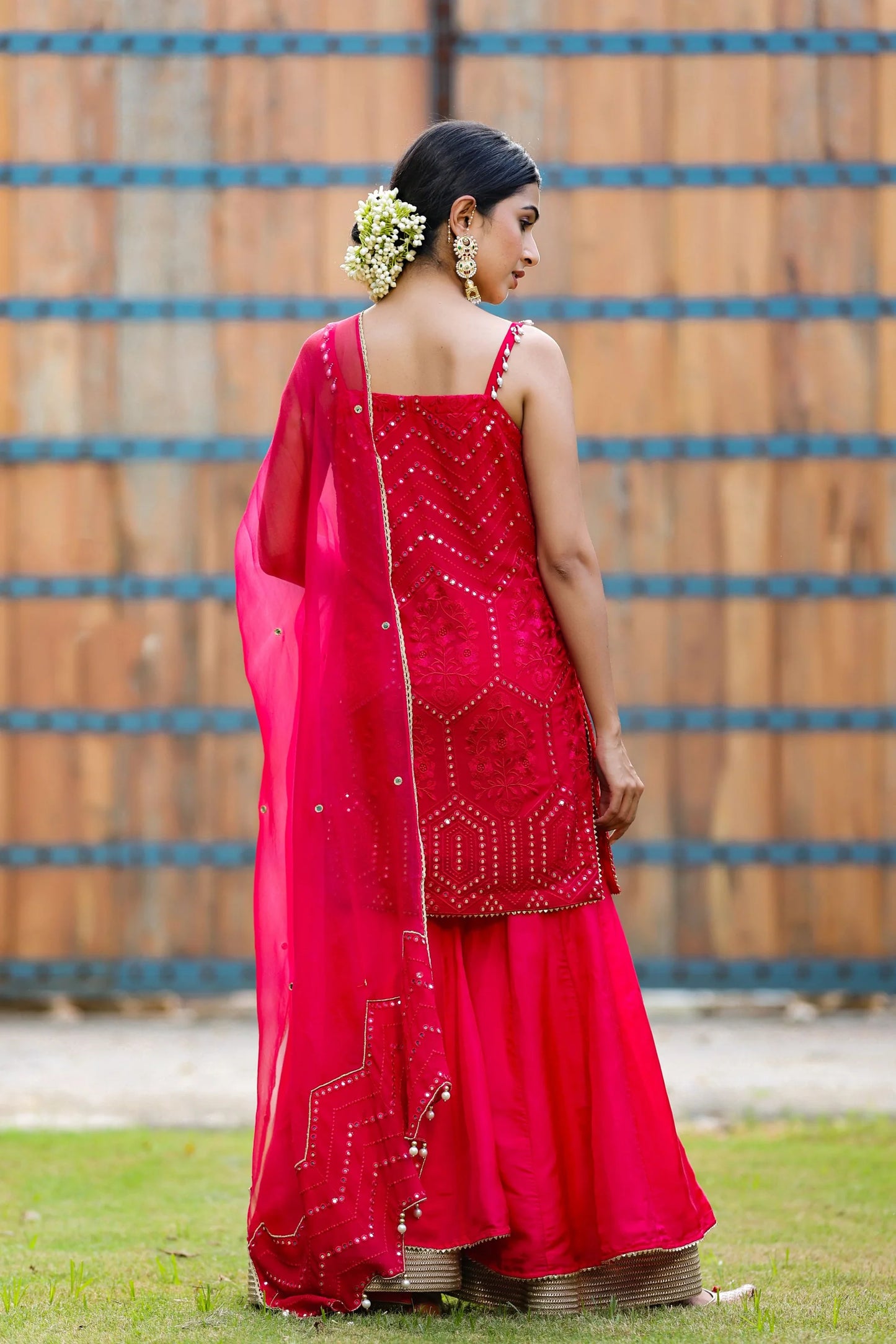 Trendy Rani Sharara Set with Mirror Work Elegant and Comfortable for Party Wear