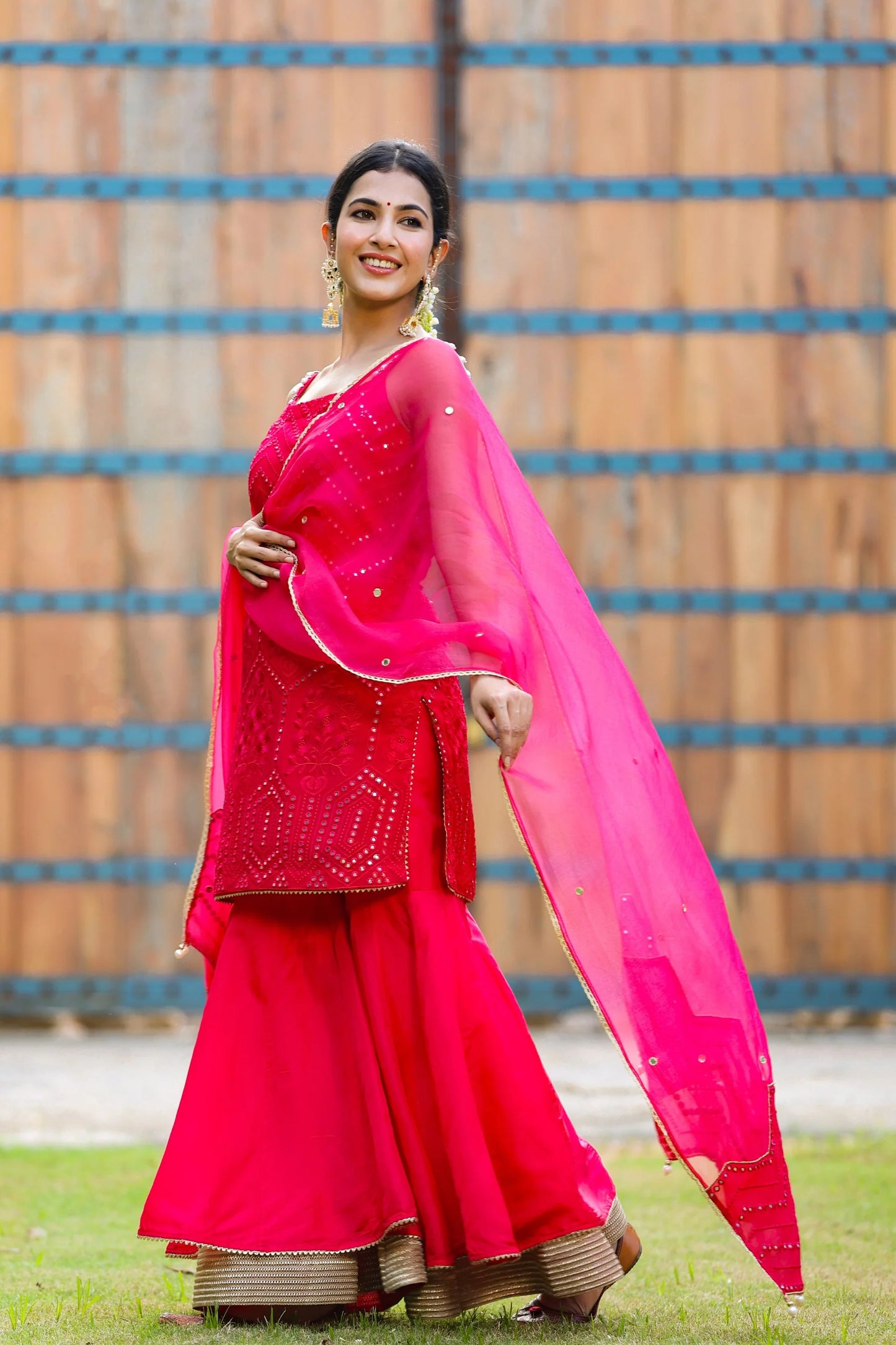 Trendy Rani Sharara Set with Mirror Work Elegant and Comfortable for Party Wear