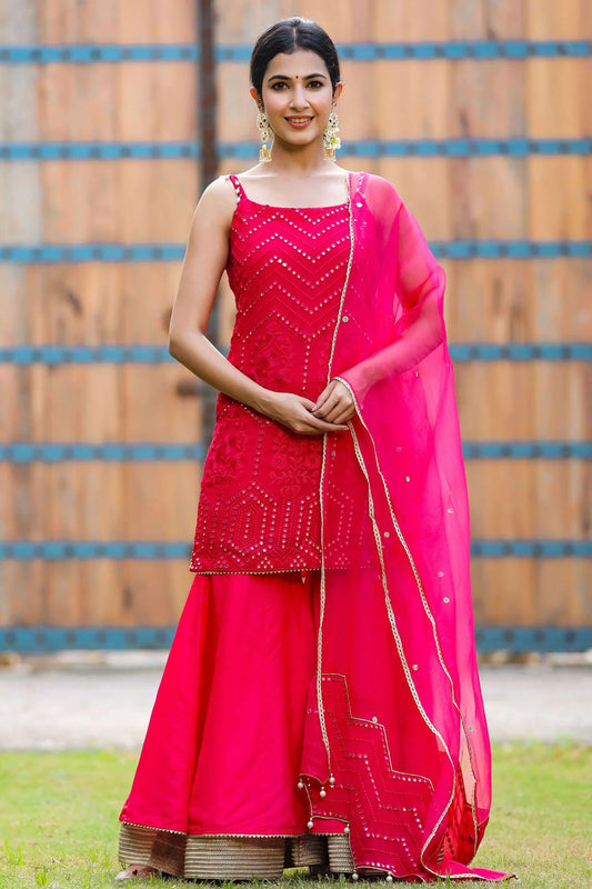 Trendy Rani Sharara Set with Mirror Work Elegant and Comfortable for Party Wear