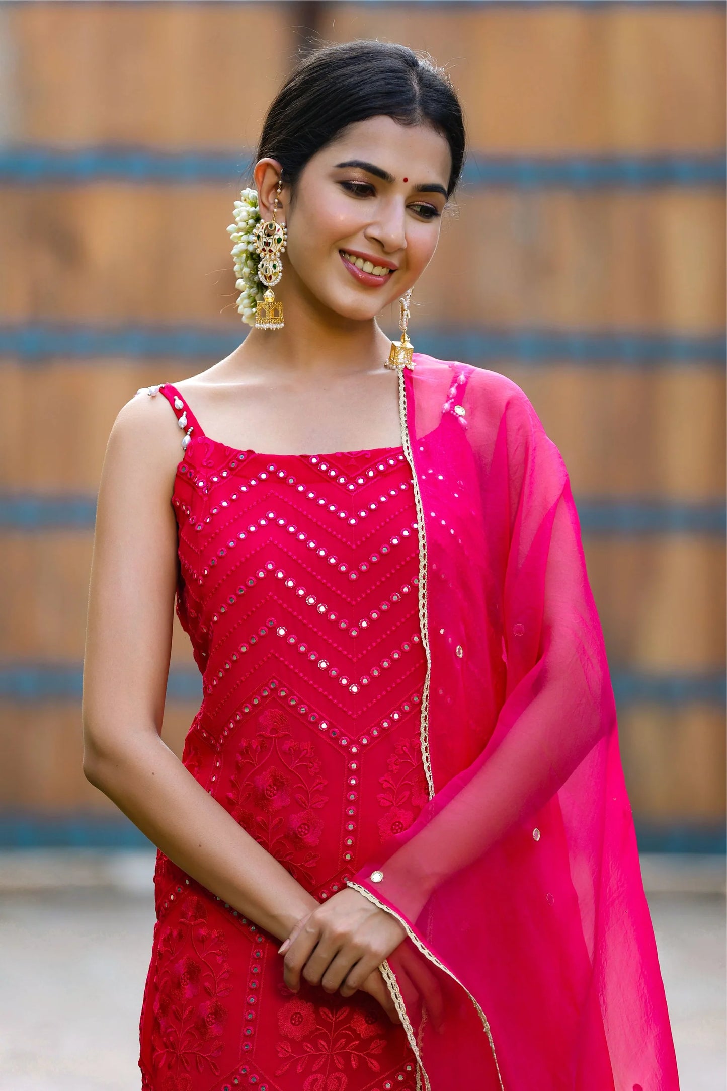 Trendy Rani Sharara Set with Mirror Work Elegant and Comfortable for Party Wear