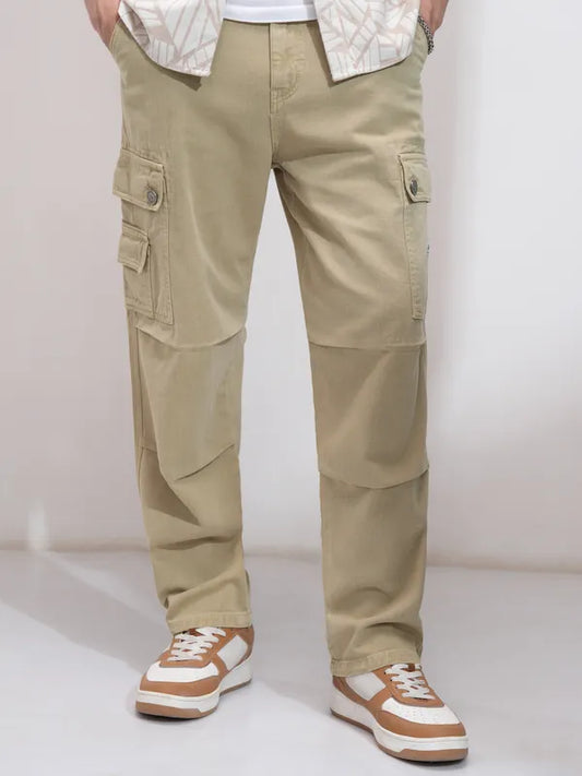 Trendy Khaki Straight Fit Stretchable Jeans for Men with Modern Style