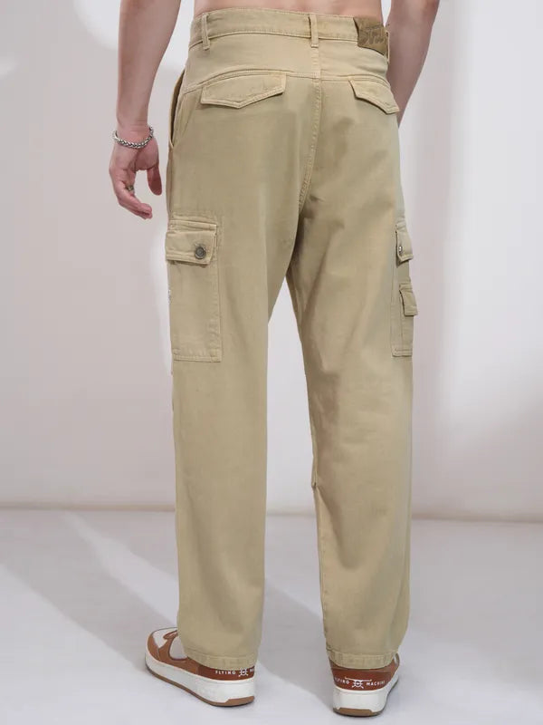 Trendy Khaki Straight Fit Stretchable Jeans for Men with Modern Style