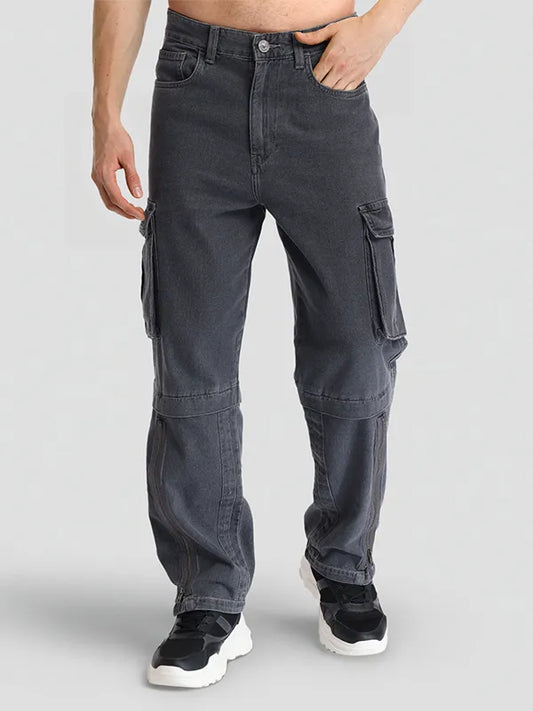 Men’s Grey Stretchable Loose Fit Denim Jeans for Everyday Comfort