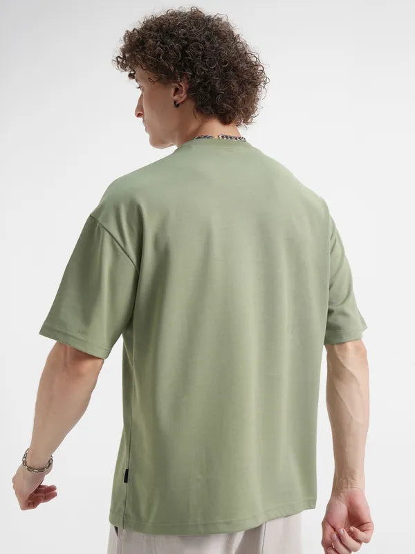 Trendy Olive Oversize Cotton T-Shirt for Men Featuring The Flintstones Print