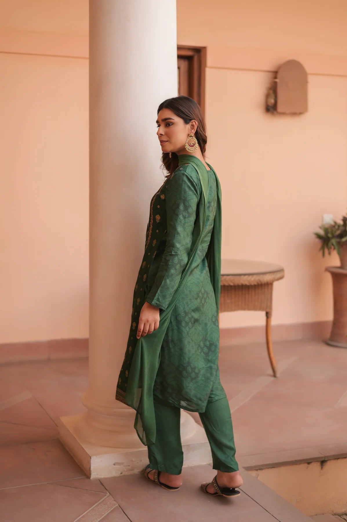 Contemporary Emerald Jacquard Suit with Stylish Dupatta