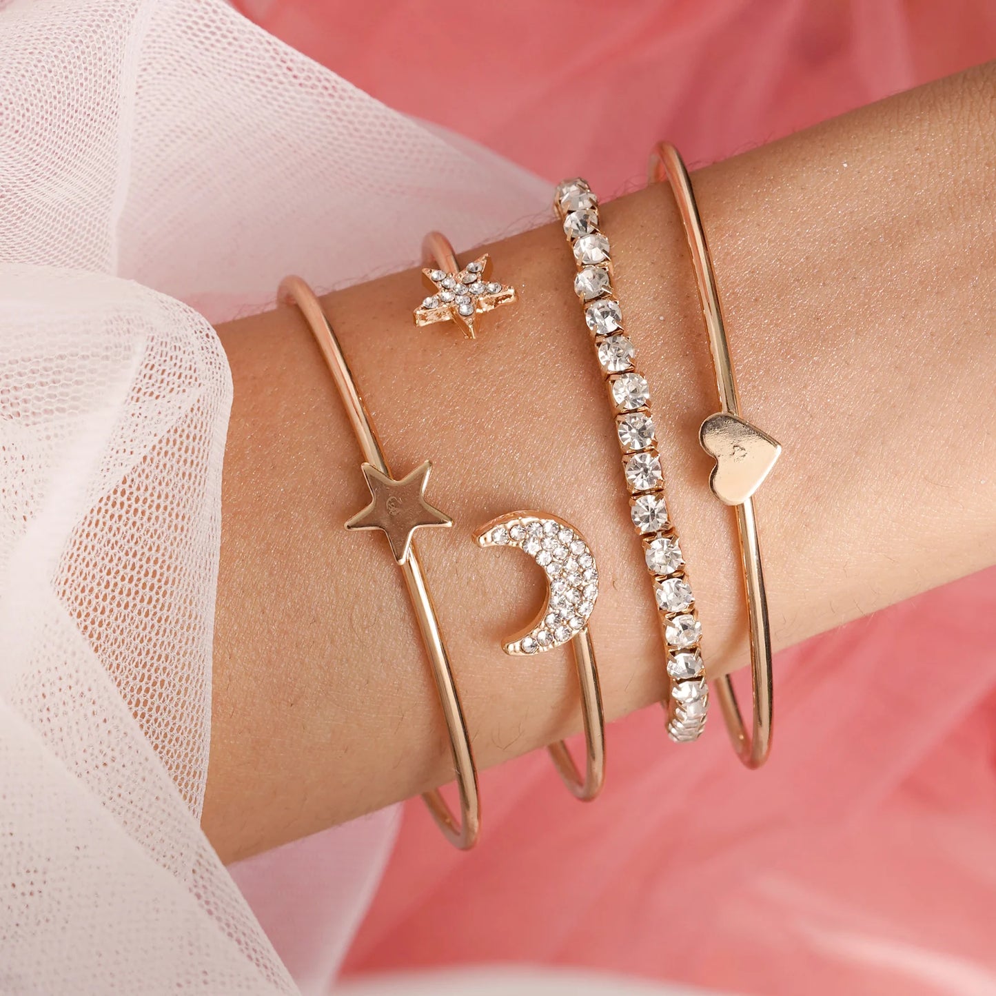 Set of 4 Gold Bracelets Magic Trick Design Stylish and Fun Jewelry for Women