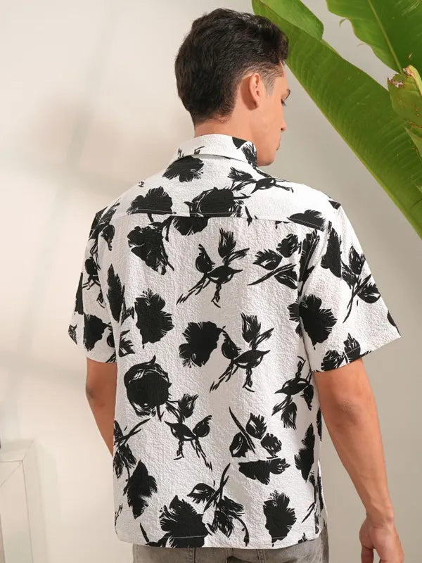 Men’s White Printed Oversized Fit Casual Shirt Lightweight and Comfortable Shirt Perfect for Daily Wear