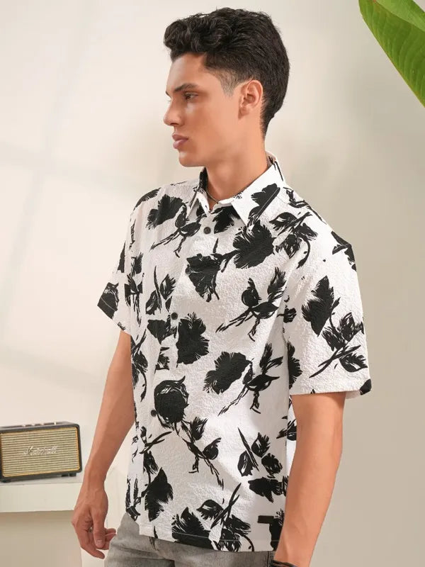 Men’s White Printed Oversized Fit Casual Shirt Lightweight and Comfortable Shirt Perfect for Daily Wear