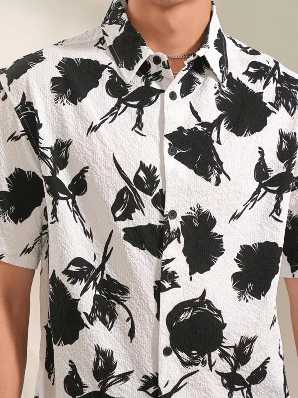 Men’s White Printed Oversized Fit Casual Shirt Lightweight and Comfortable Shirt Perfect for Daily Wear