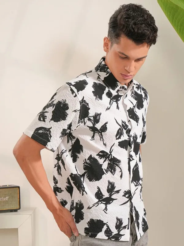 Men’s White Printed Oversized Fit Casual Shirt Lightweight and Comfortable Shirt Perfect for Daily Wear