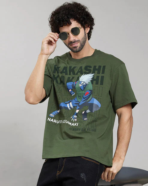 Olive Graphic T-Shirt for Men Loose Fit Casual Style