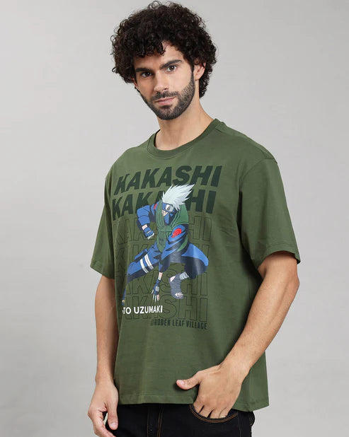Olive Graphic T-Shirt for Men Loose Fit Casual Style