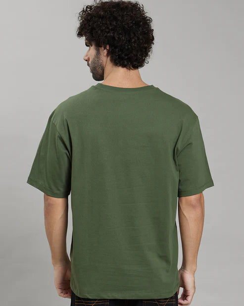 Olive Graphic T-Shirt for Men Loose Fit Casual Style