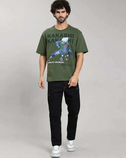 Olive Graphic T-Shirt for Men Loose Fit Casual Style