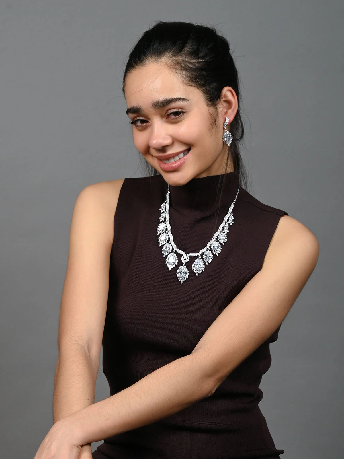 Classic Women’s Silver Alloy Jewellery Set with Elegant Embellished Design