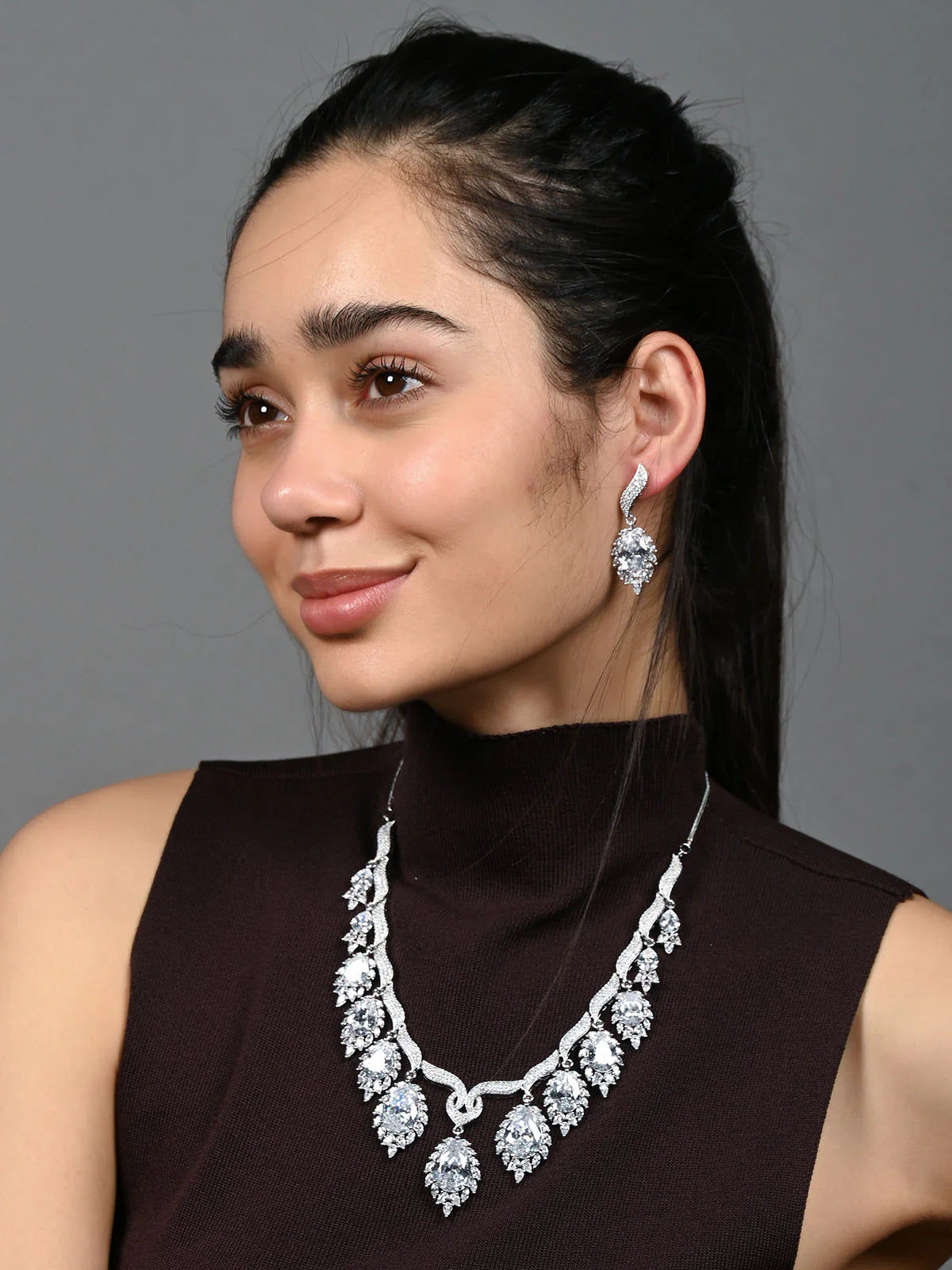 Classic Women’s Silver Alloy Jewellery Set with Elegant Embellished Design