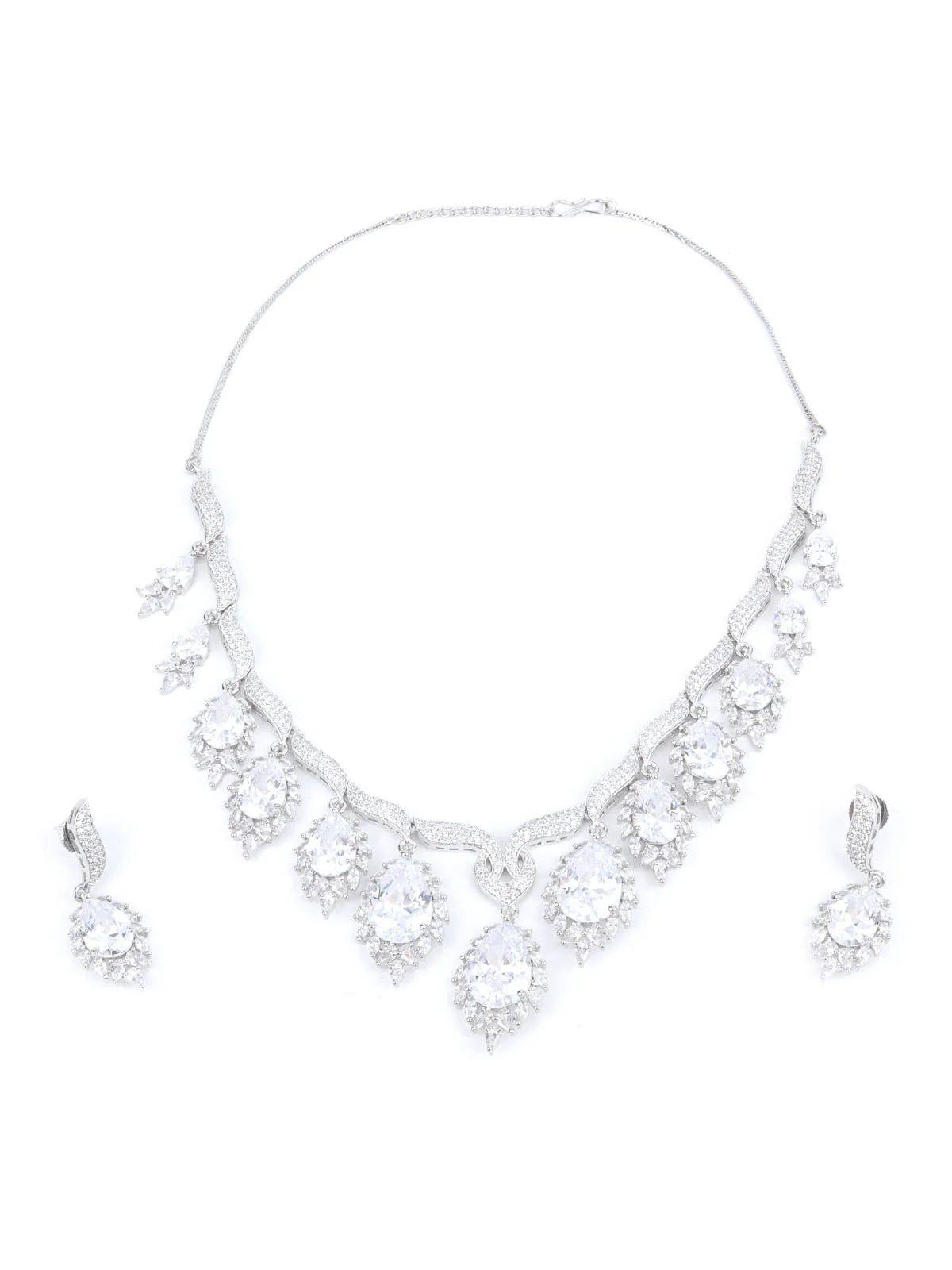 Classic Women’s Silver Alloy Jewellery Set with Elegant Embellished Design