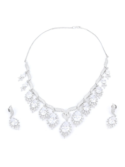 Classic Women’s Silver Alloy Jewellery Set with Elegant Embellished Design