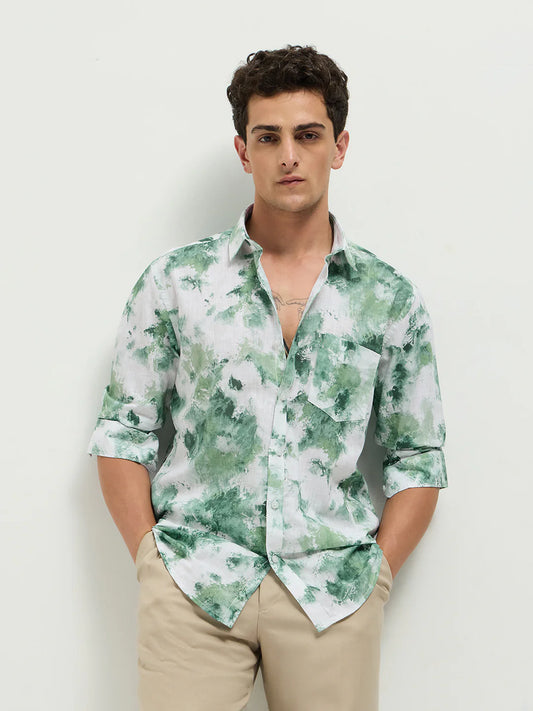 Designer Inspired Green Printed Casual Shirt for Men with Long Sleeve Styling