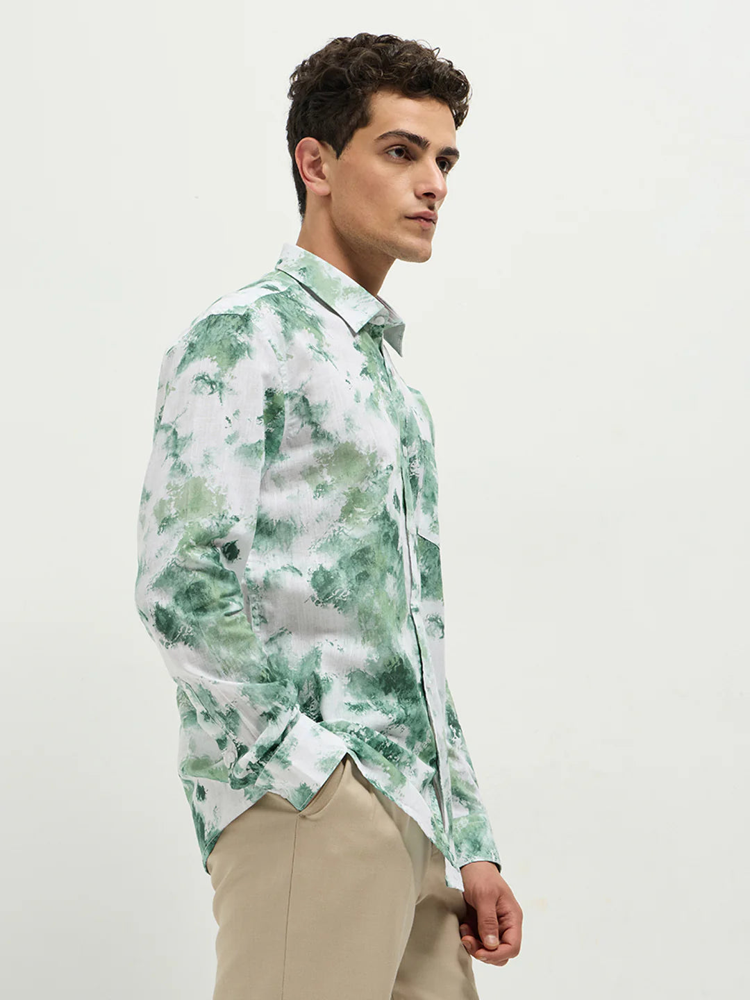 Designer Inspired Green Printed Casual Shirt for Men with Long Sleeve Styling