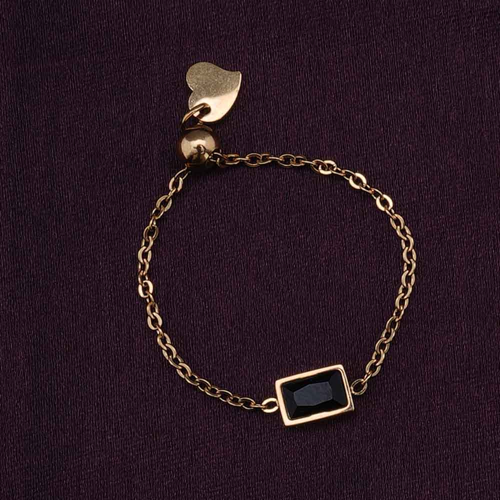 Adjustable Black Stone Chain Ring for Women Perfect for Casual and Party Outfits