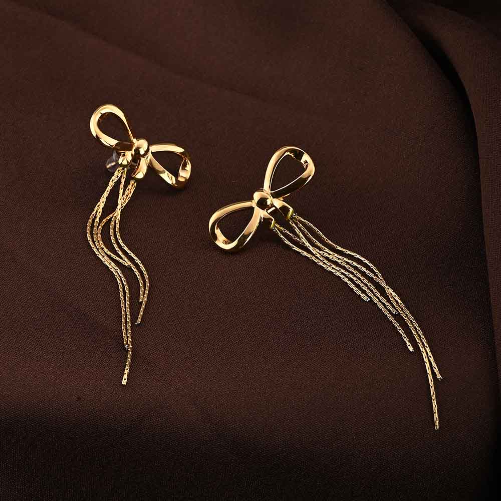 Fashionable Gold Bow and Tassel Earrings for Women Sophisticated and Eye-Catching