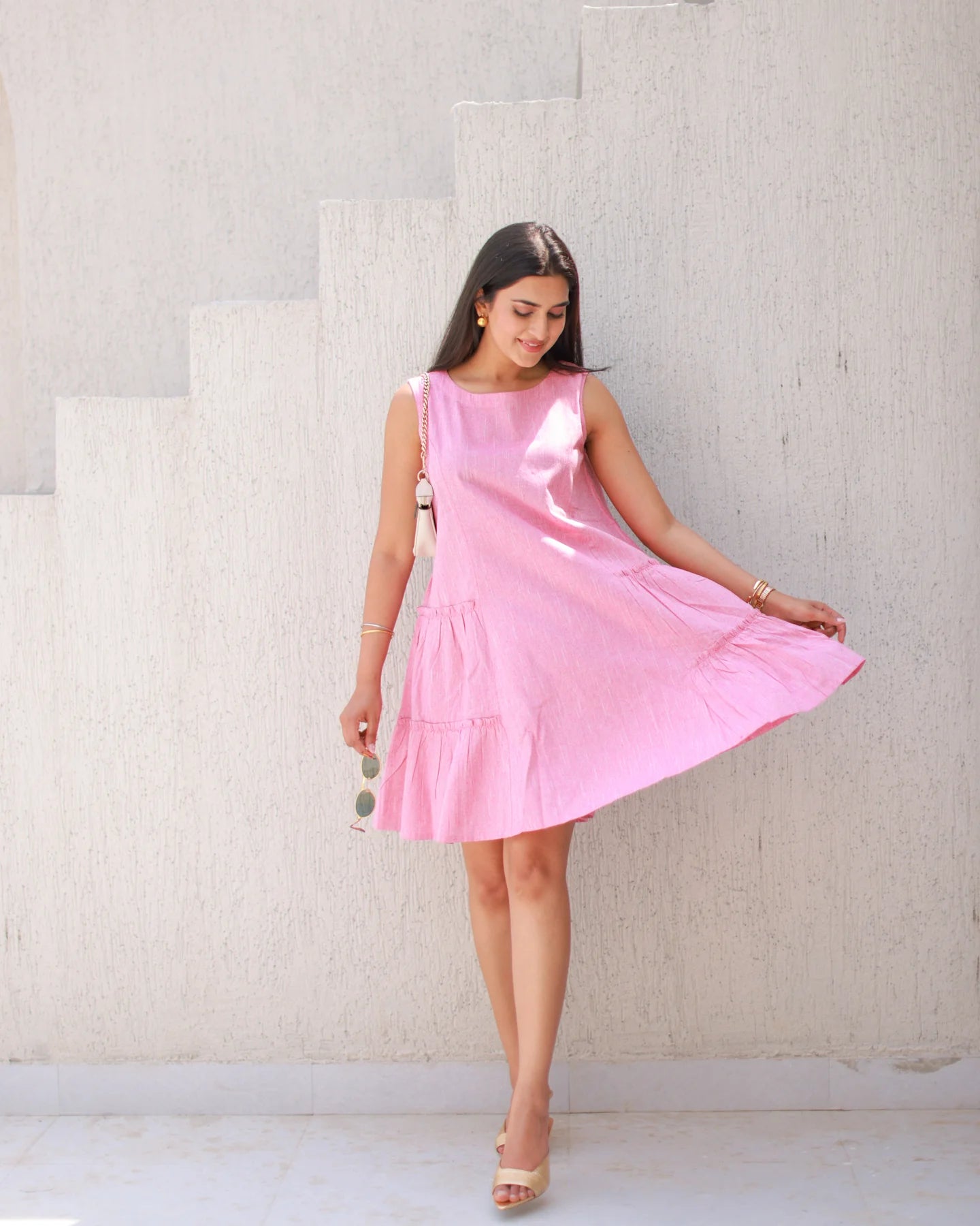 Comfortable Rose Pink Solid Summer Dress
