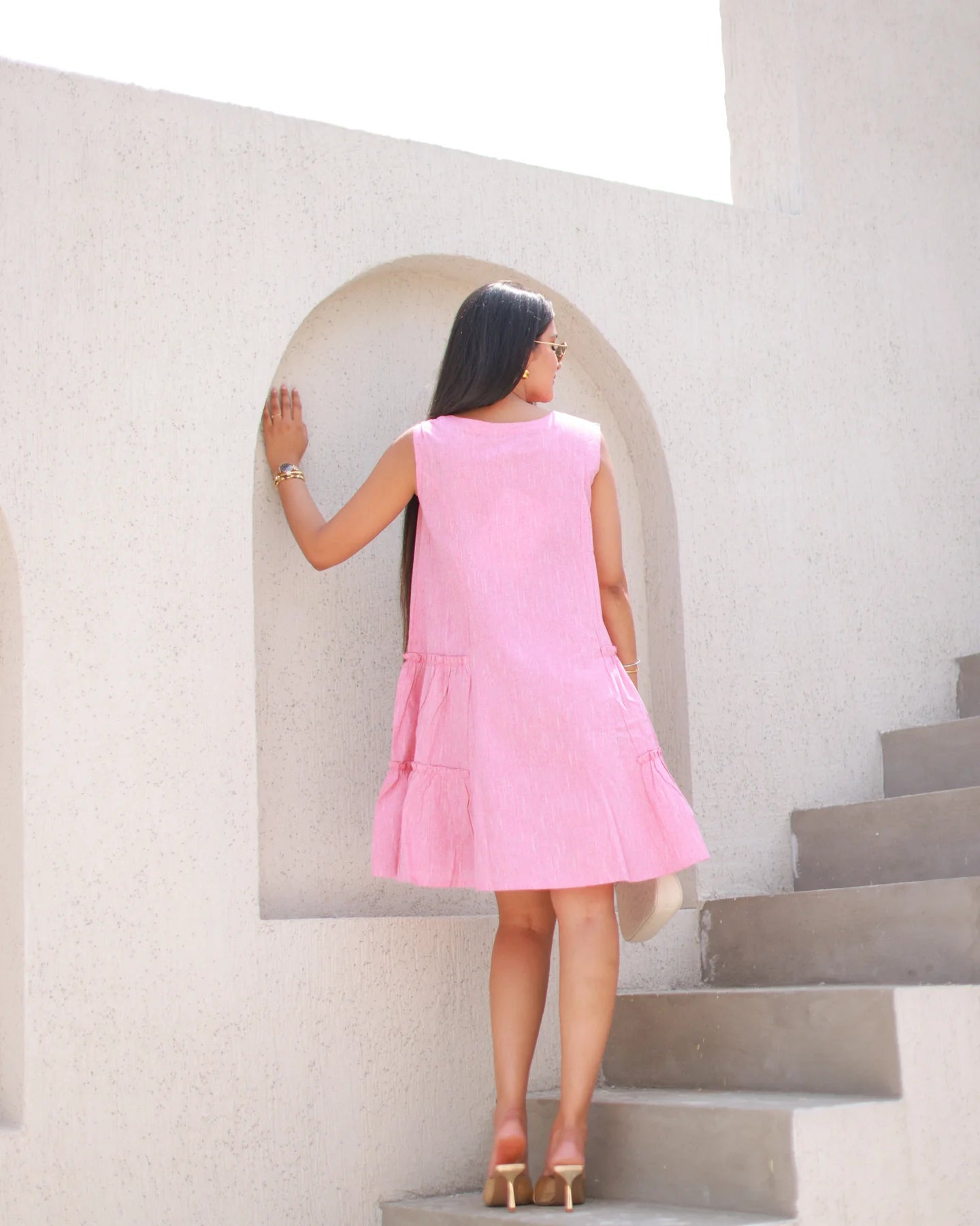 Comfortable Rose Pink Solid Summer Dress