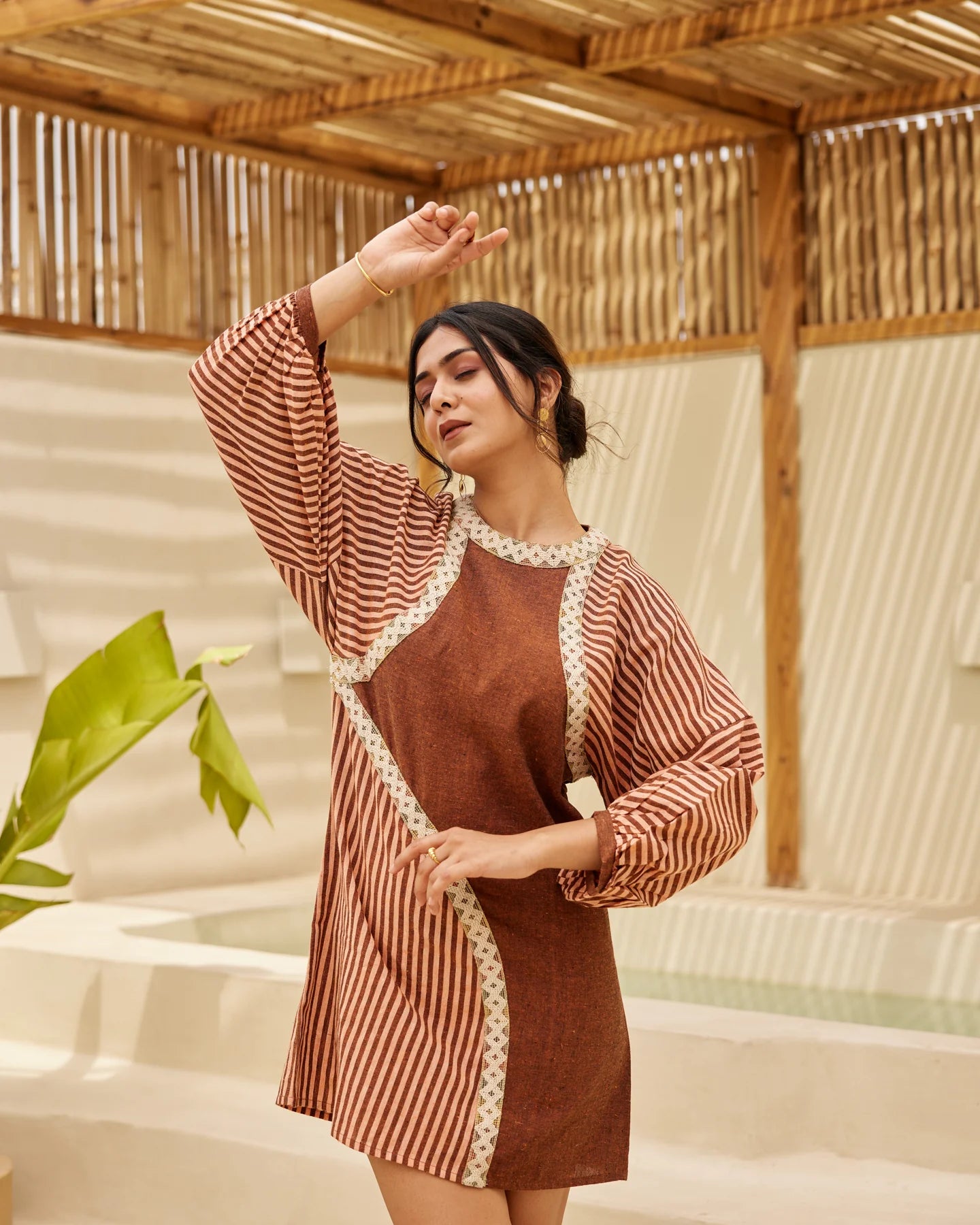 Trendy Women’s Lace & Stripe Western Dress