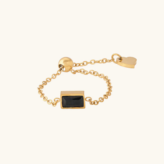Adjustable Black Stone Chain Ring for Women Perfect for Casual and Party Outfits