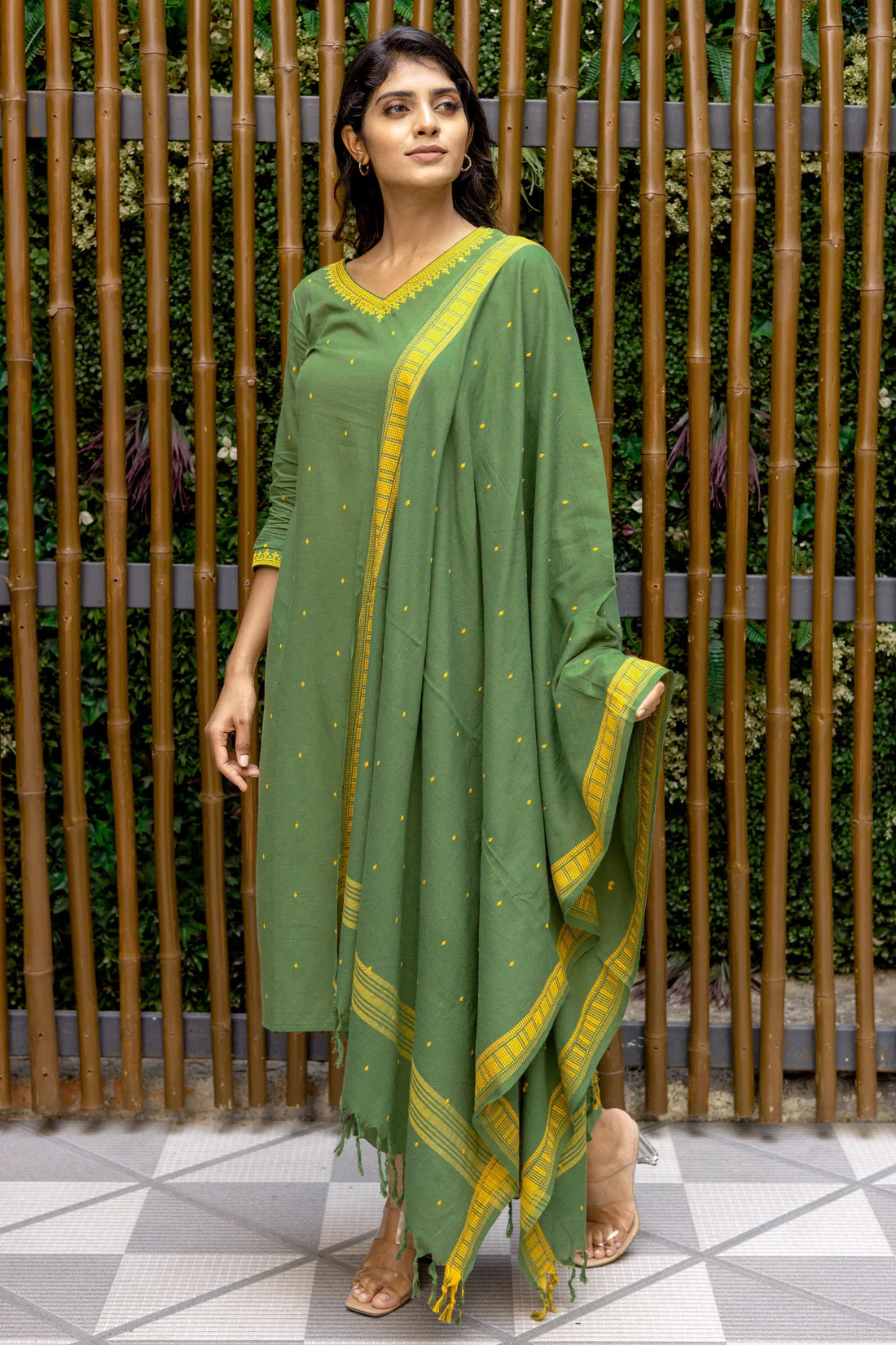 Designer Cotton Dobby Weave Kurta Suit Set with Embroidery and Dupatta