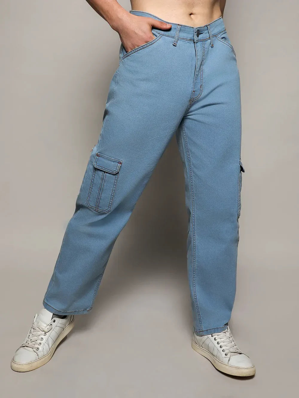 Men’s Straight Fit Cargo Denim Jeans Modern Everyday Style