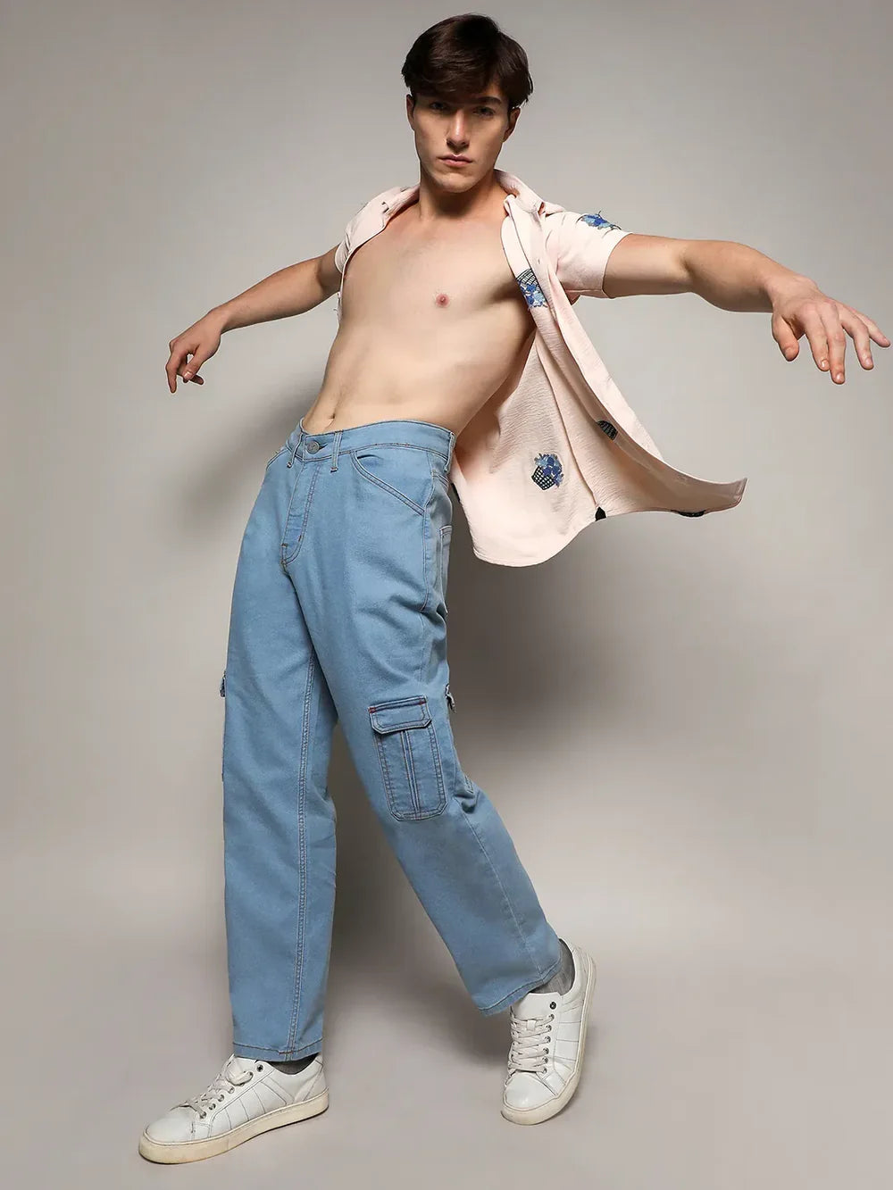 Men’s Straight Fit Cargo Denim Jeans Modern Everyday Style