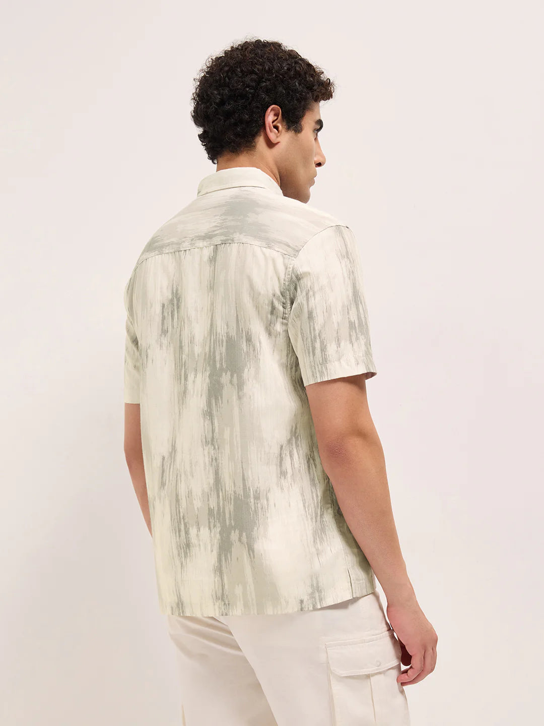 Soft Grey and Cream Vertical Brushstroke Print Casual Shirt Relaxed Fit Lightweight and Breathable for Summer