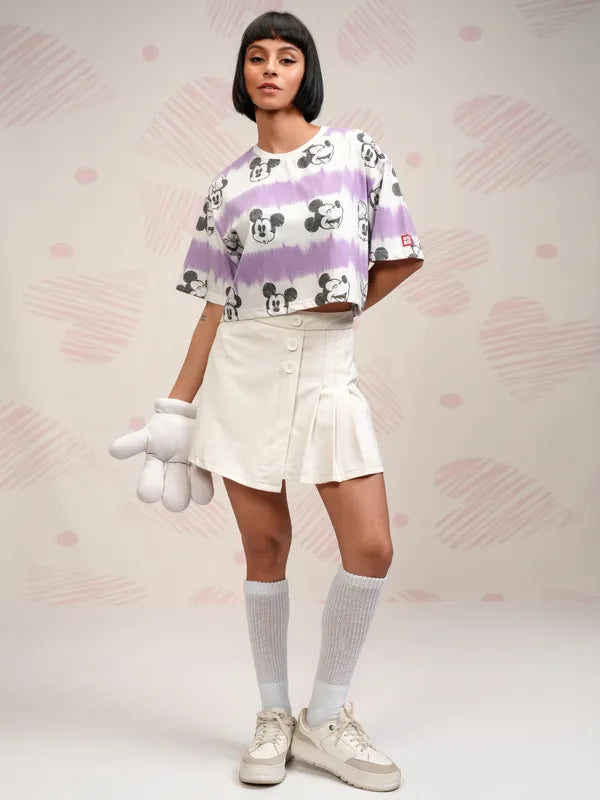 Cute Women’s Lavender Boxy Top with Mickey Mouse Graphic for Outings and Home