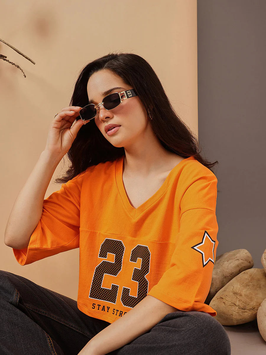 Comfortable Printed V-Neck Oversized T-Shirt for Women