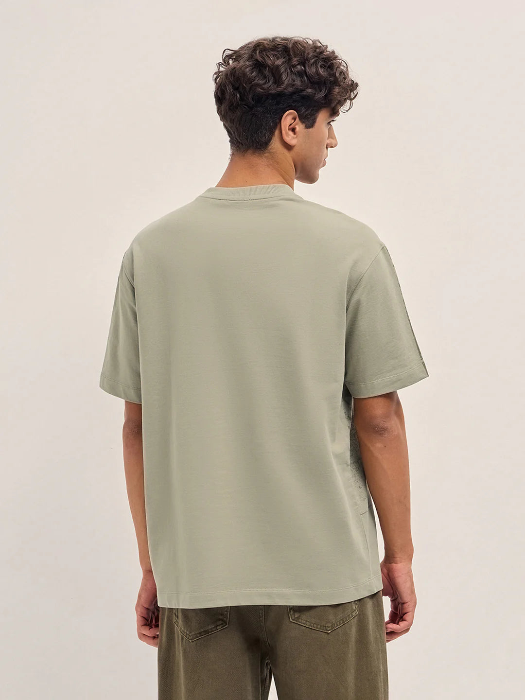 Men’s Beige Crew Neck T-Shirt with Bicycle Graphic Print