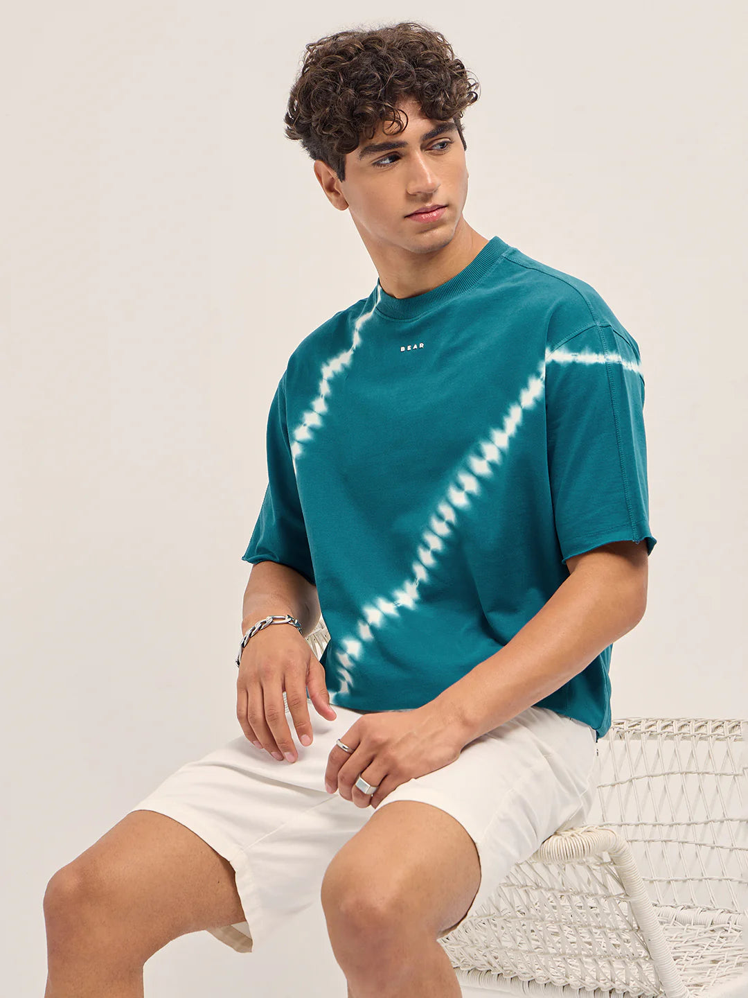 Stylish Oversized T-Shirt for Men Teal Diagonal Tie-Dye