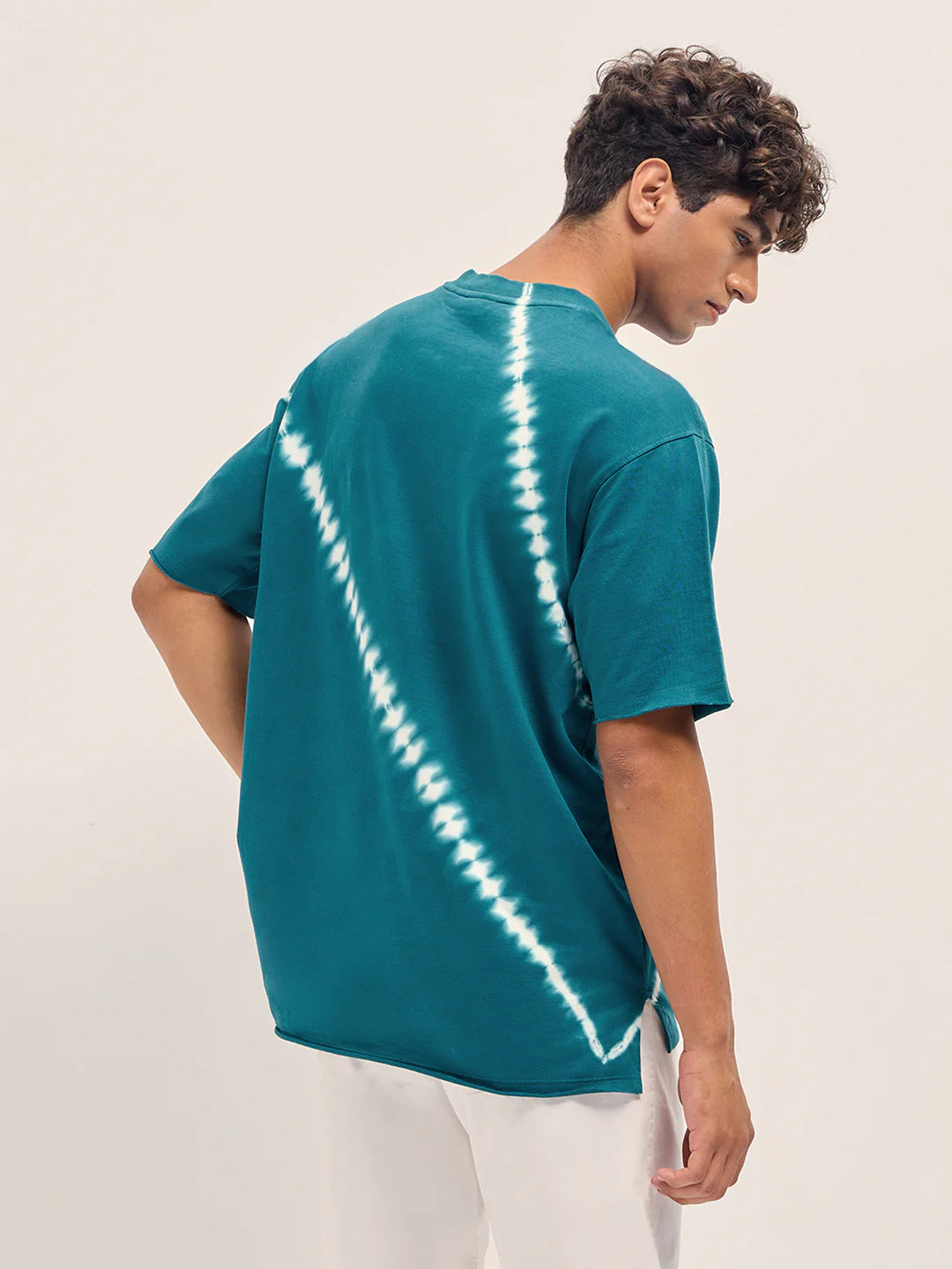 Stylish Oversized T-Shirt for Men Teal Diagonal Tie-Dye